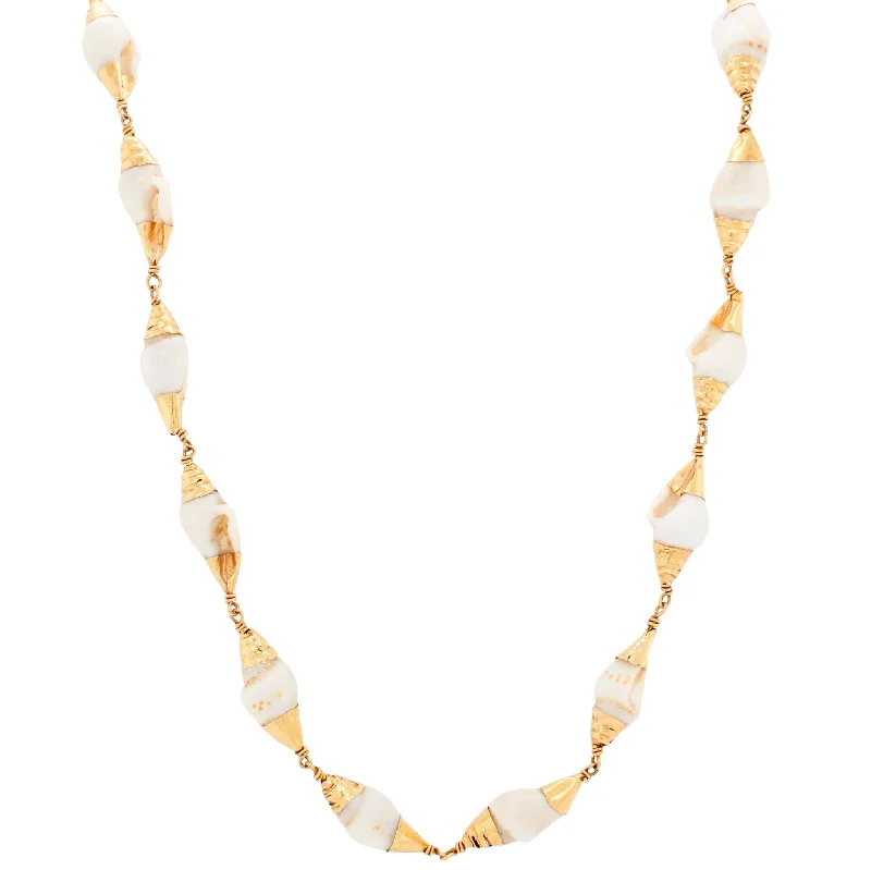 Best necklaces and pendants with infinity hearts for a romantic, eternal symbol-Vintage 22k Yellow Gold White Conch Shell Beaded Necklace - 23"