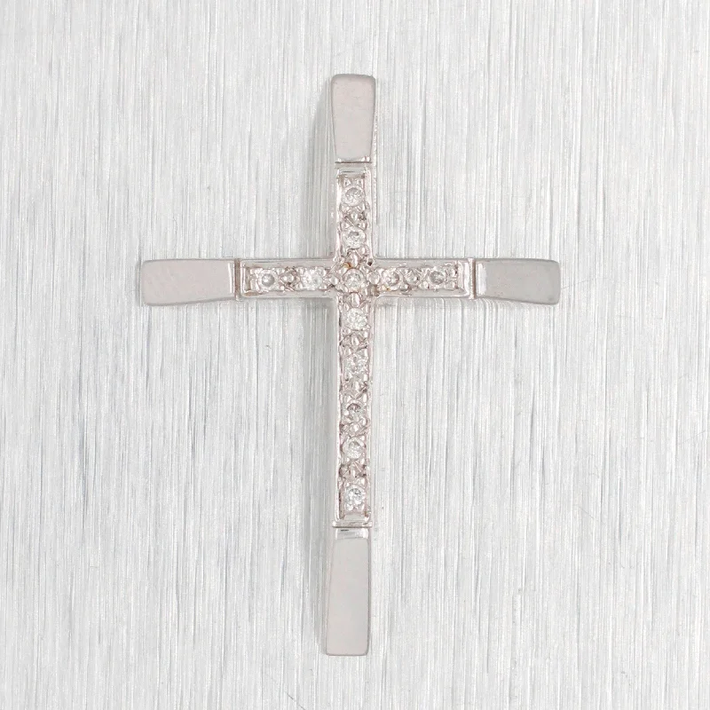 Necklaces and pendants with sun and moon motifs for a celestial-inspired design-Vintage 0.03ctw Diamond Beveled Cross Pendant - 18k White Gold Charm