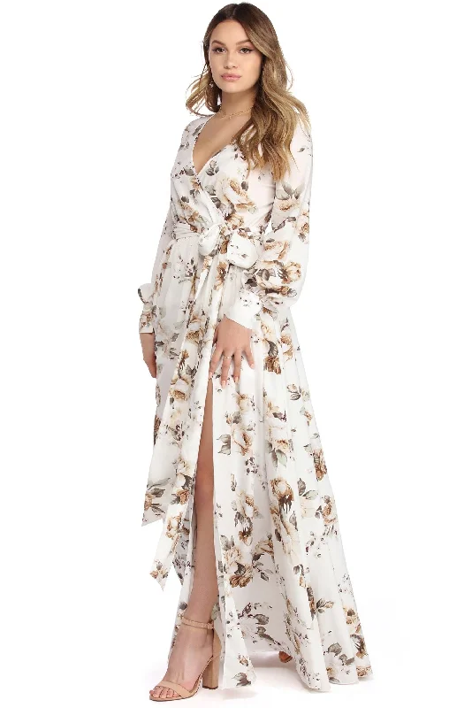 Prom Dresses for School Dance -Makayla Floral Chiffon Wrap Dress