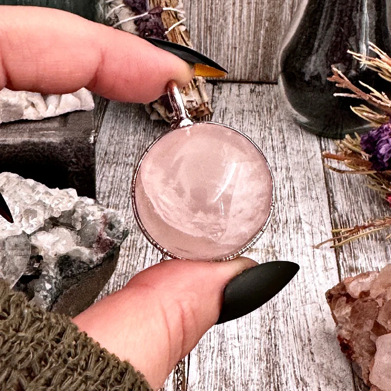 Stunning necklaces and pendants with ruby and diamond combinations for a luxurious effect-Rose Quartz Crystal Ball Necklace in Silver / Foxlark Collection