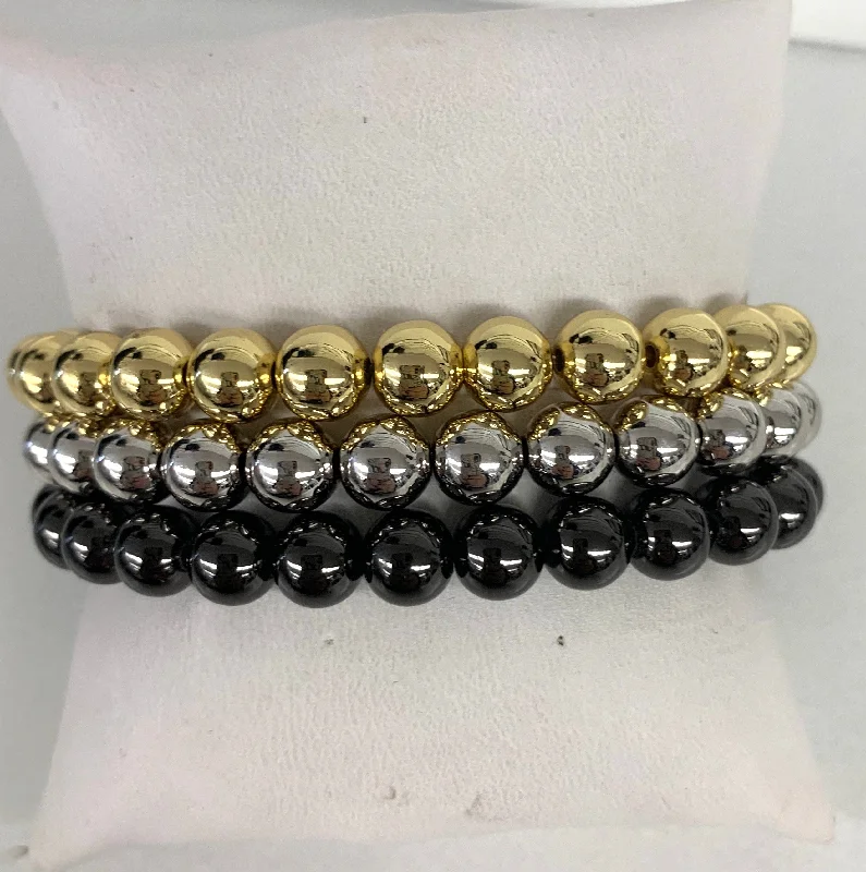 Thin bangles perfect for layering multiple styles -8MM Round Beaded Stretch Bracelets