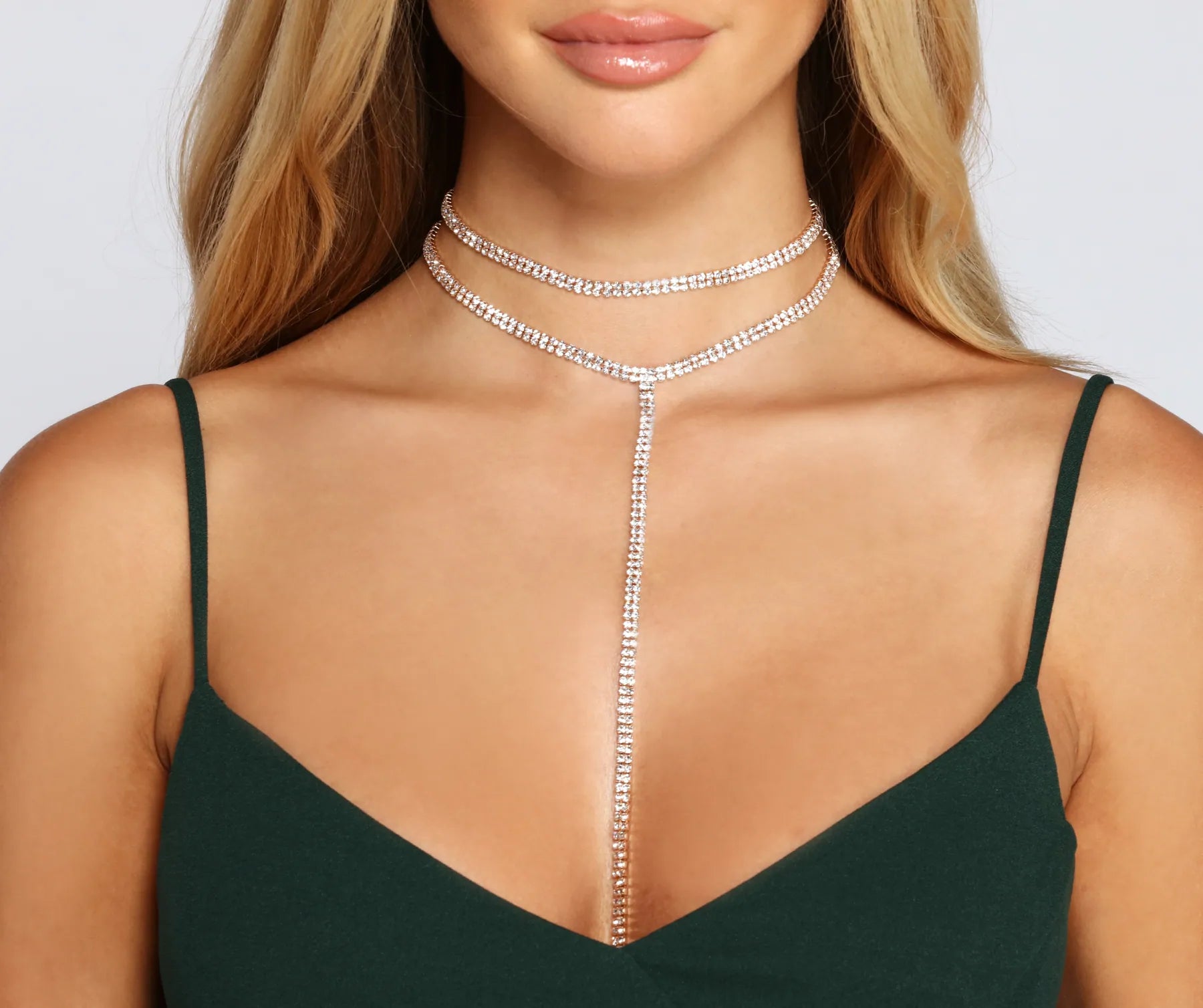 Best necklaces and pendants with rose gold for a warm and romantic appeal-The Glam Life Rhinestone Choker Set