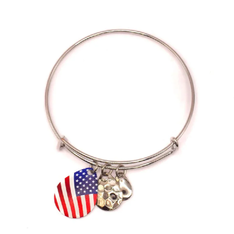 Bracelets with floral motifs for romantic touch -Made in USA Bangle Bracelet with US Flag Charm