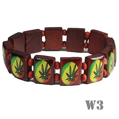 Bracelets with polished coral for vibrant shine -Rasta Laquer Finish Ganja Leaf Bracelet Hippie Reggae Jamaica One Love Bob IRIE