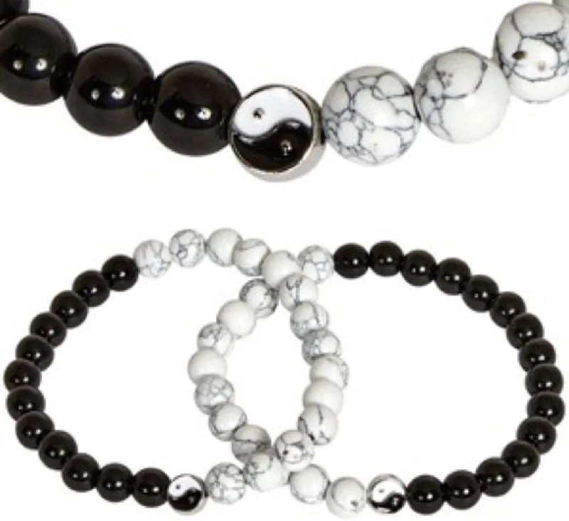 Bangles with polished onyx for bold sleekness -Cruz Black and White Bead with Yin Yang Bracelet