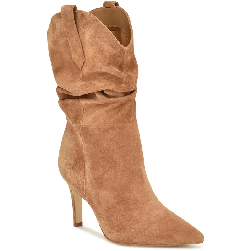 High-heeled sandals for women with cross-strap design and open-toe look for evenings-Sandals with gel insoles for maximum comfort -Nine West Womens Gonda Heels Faux Suede Mid-Calf Boots