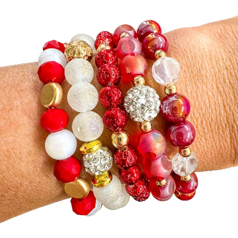 Bracelets with raw amethyst for rugged charm -Red & White Bracelet Stack