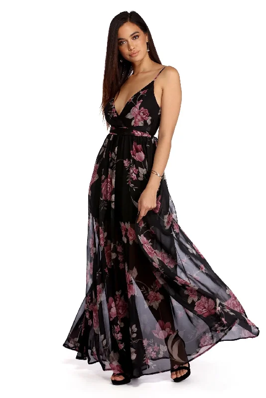 A-line Dresses for Flattering -Valentina Chiffon Floral Dress