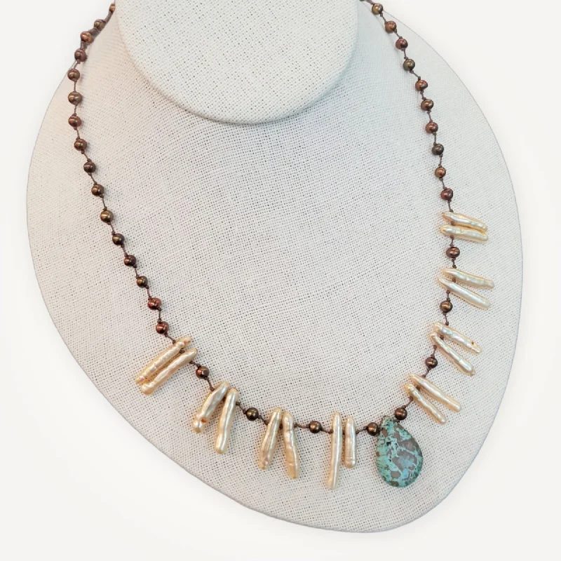 Best necklaces and pendants with crystal accents for a sparkling and elegant style-Knotted Necklace with Turquoise & Pearl