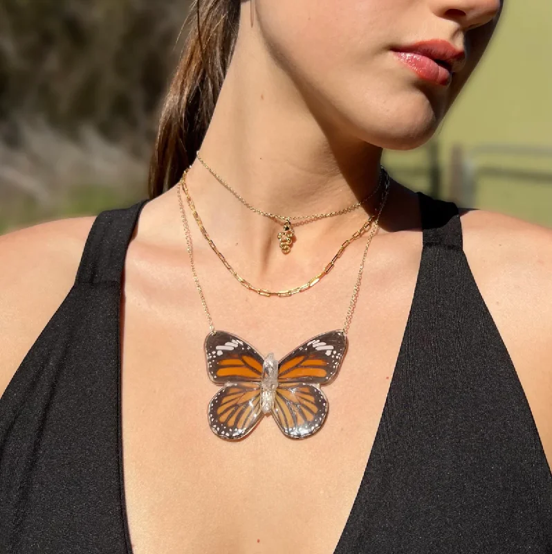 Unique necklaces and pendants with gemstones for a colorful and vibrant statement-Necklace- Real Butterfly Wings