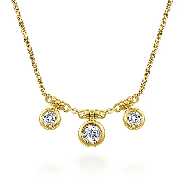 Necklaces and pendants with love knot designs for a romantic, meaningful symbol-Yellow Gold Bezel Set Diamond Drop Necklace