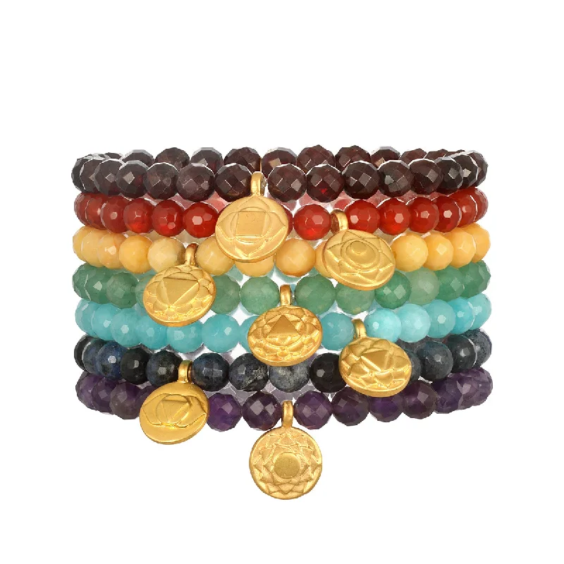 Rose gold bangles with geometric cutout designs -Find Your Balance Chakra Bracelet Set