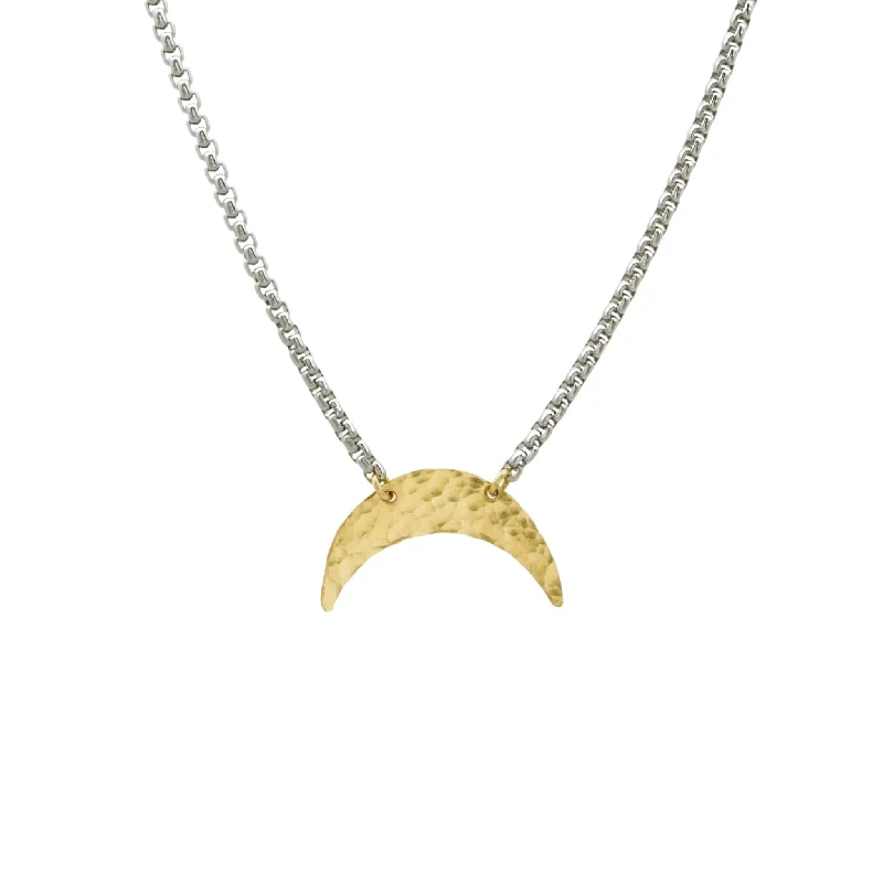 Best necklaces and pendants with silver chains for a sleek, timeless look-Necklace - Crescent Moon Mixed Metals Necklace WBJ