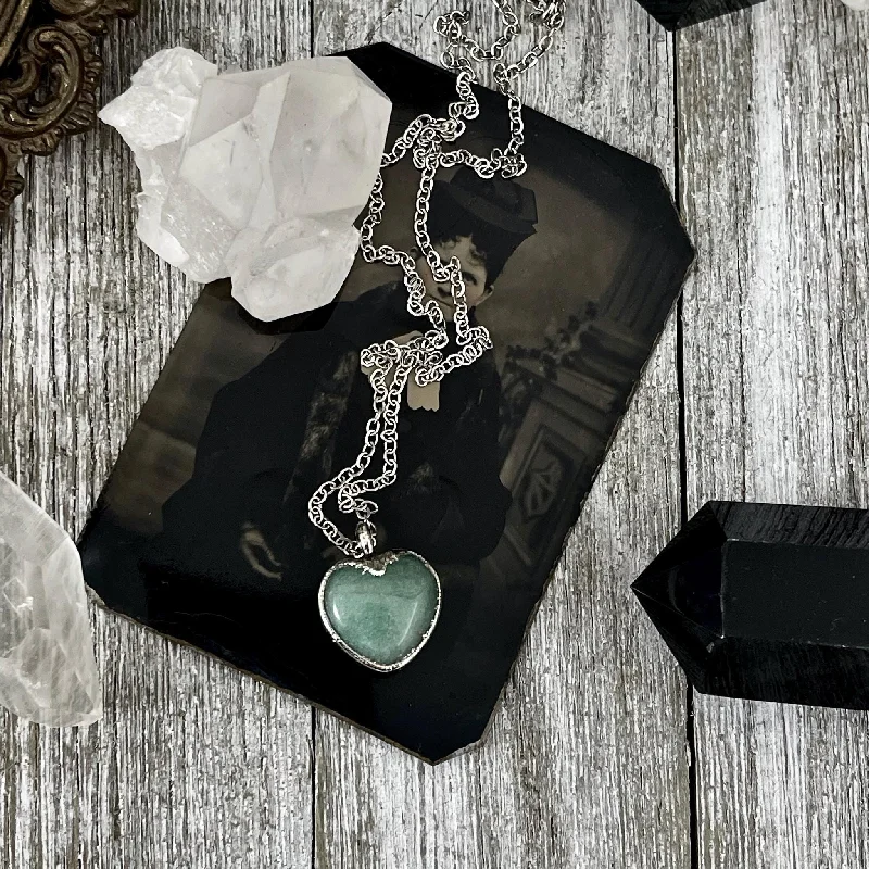 Best necklaces and pendants with matching earrings for a coordinated, elegant look-Green Aventurine Heart Necklace in Silver/ Foxlark Collection