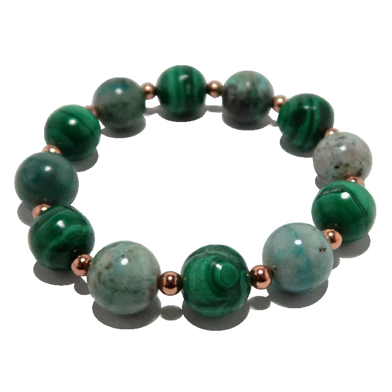 Bracelets with open cuff for easy wear -Chrysocolla Bracelet Malachite Goddess Beaded Copper