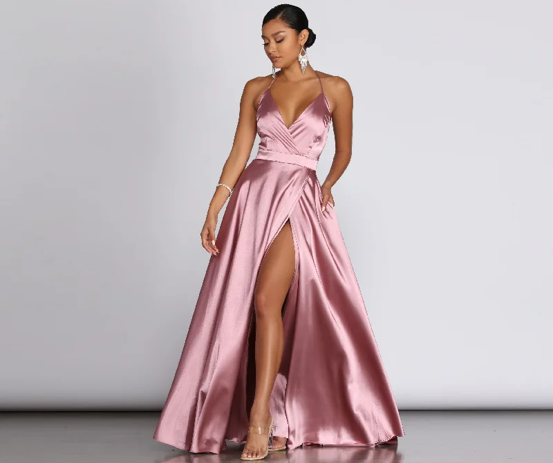 Fashionable Dresses for Style -Ellie Formal Satin High Slit Dress