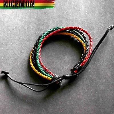 Bracelets with sapphire gems for blue sparkle -Rasta Leather Wrist Bracelet Hippie Hawaii Negril Rico Dub Ras Reggae Marley RGY