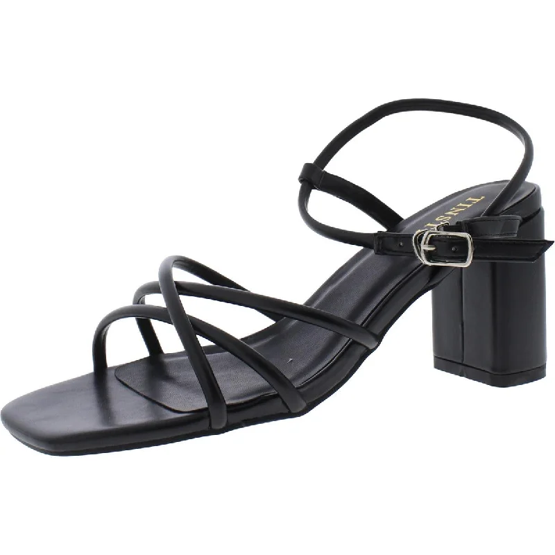 Elegant sandals for women with metallic straps and open-toe design for parties-Beach sandals with adjustable ankle straps -TRENDSup Collection Womens Faux Leather Ankle Strap Heels