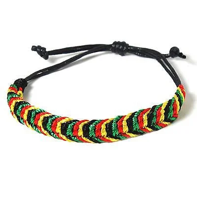 Bangles with twisted metal bands for flair -Rasta Waxcord Bracelet Wrist Band Hippie Hawaii Negril Dub Ras Reggae Marley RGY