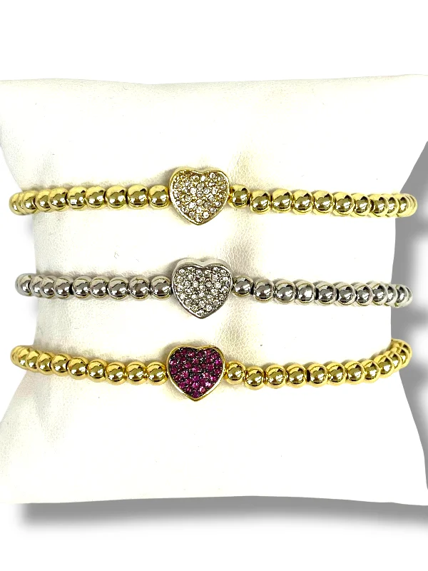 Bangles with chunky designs for statement wear -Pave Heart 4 MM Bracelet