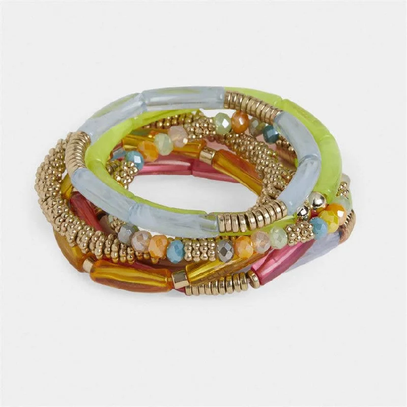 Bangles with polished jade for smooth calm -Hazelle Stretch Bracelet Stack