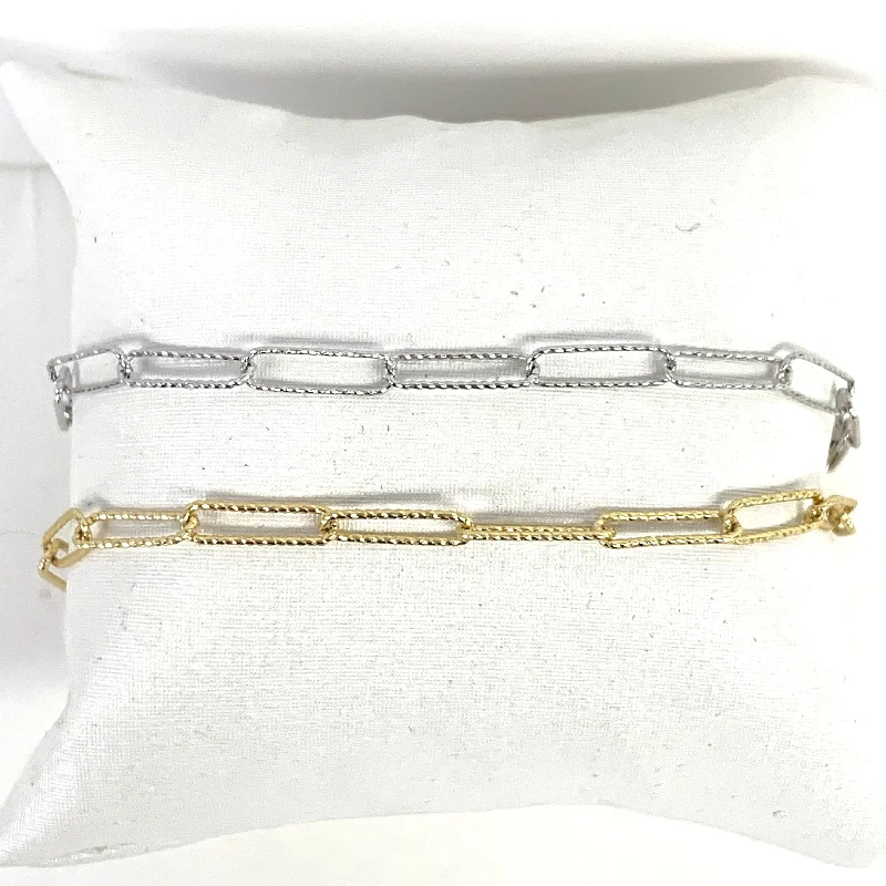 Bracelets with tiger eye for warm bands -Sterling Or Gold-filled Etched Paperclip Bracelets