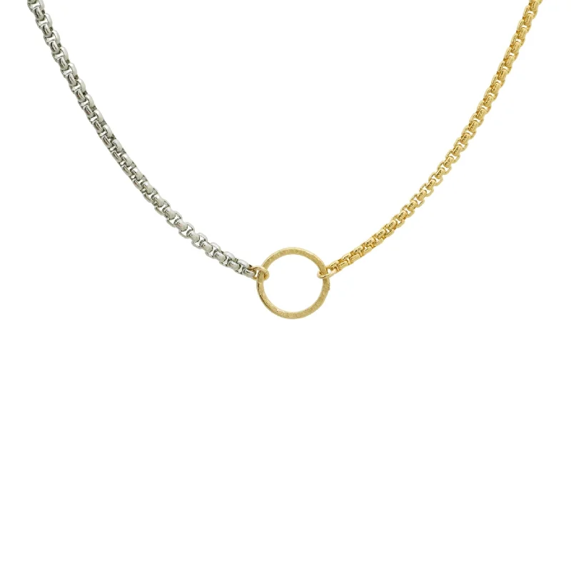 Beautiful necklaces and pendants with diamond-encrusted designs for maximum sparkle-Necklace - Mixed Metals Half Stainless Half 14k Gold-filled Hammered Circle Necklace WBJ