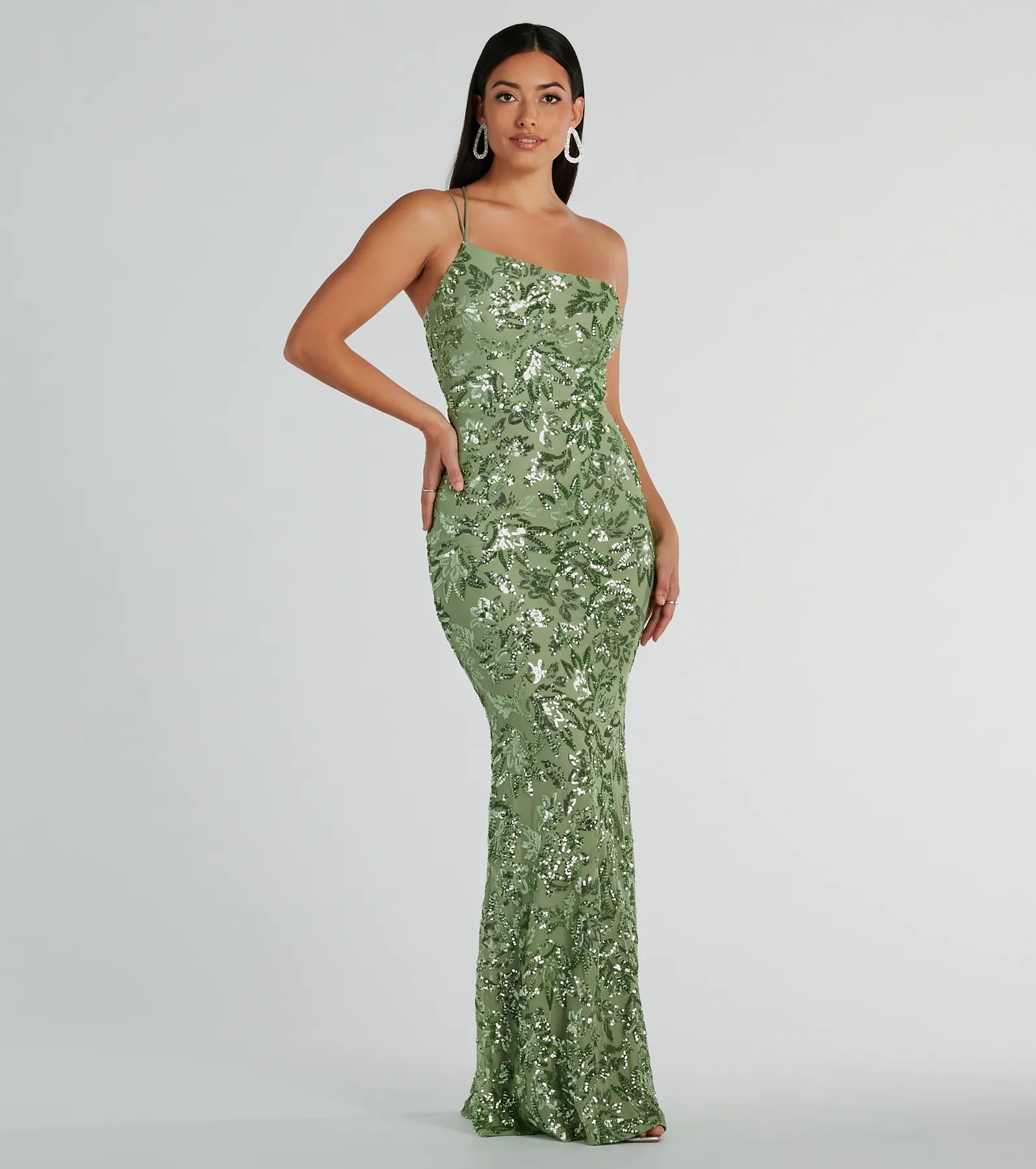 Printed Dresses with Patterns -Meredith One-Shoulder Sequin Formal Dress