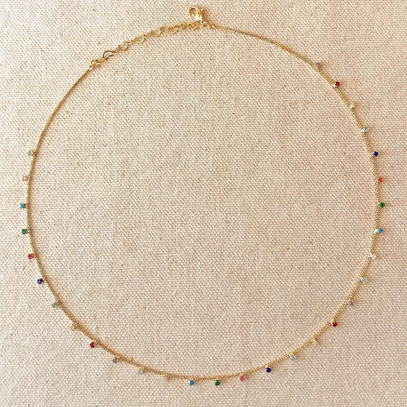 Necklaces and pendants with enamel accents for a colorful, eye-catching appearance-Necklace - 18KG Gold Filled Multi Rainbow Gemstone (NEW)