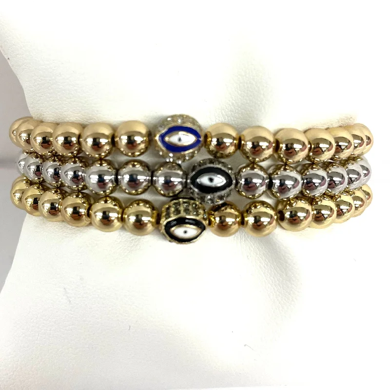 Stackable bangles with colorful enamel finishes -Pave Evil Eye Beaded Bracelet