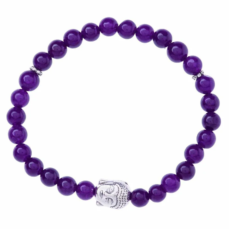 Bracelets with delicate amethyst for purple glow -Stretchy Buddha Head Bracelet