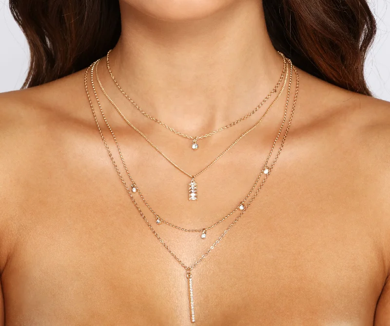 Necklaces and pendants with feather designs for a boho-chic, carefree vibe-Dainty Luxe Layered Rhinestone Lariat Necklace