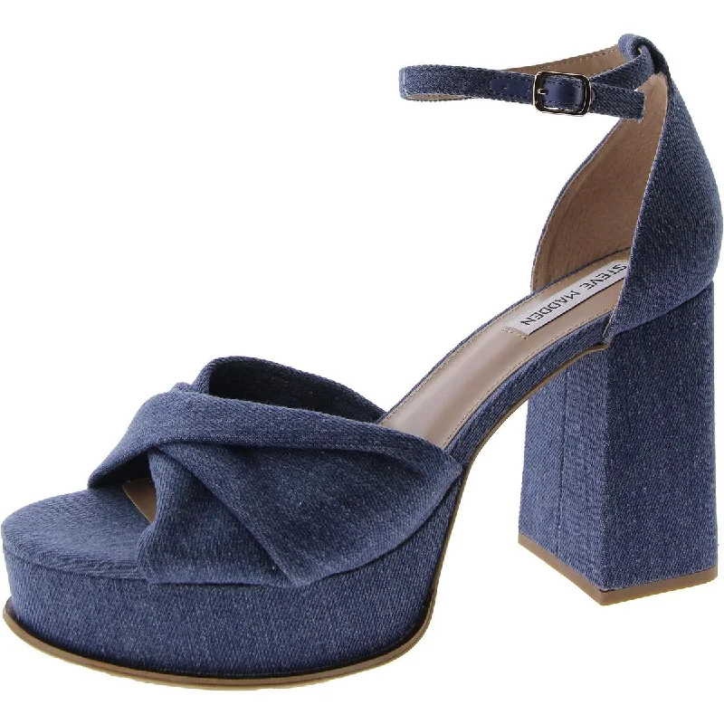 Comfortable sandals for women with memory foam footbed for all-day wear-Sandals with metallic finishes for a glamorous touch -Steve Madden Womens Solve Denim Ankle Strap Platform Heels