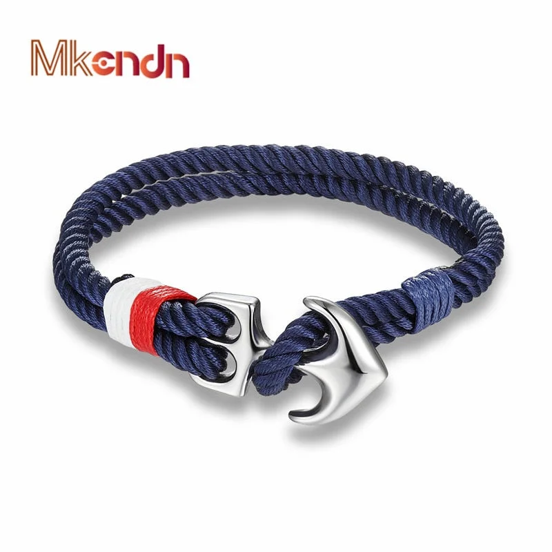 Bracelets with engraved constellations for stargazers -MKENDN High Quality Anchor Bracelets Men Charm Nautical Survival Rope Chain Paracord Bracelet Male Wrap Metal Sport Hooks