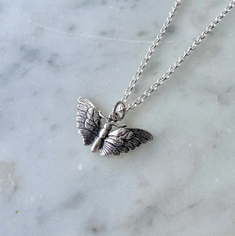 Beautiful necklaces and pendants with moon and star charms for a dreamy effect-Sterling Butterfly Moth Necklace