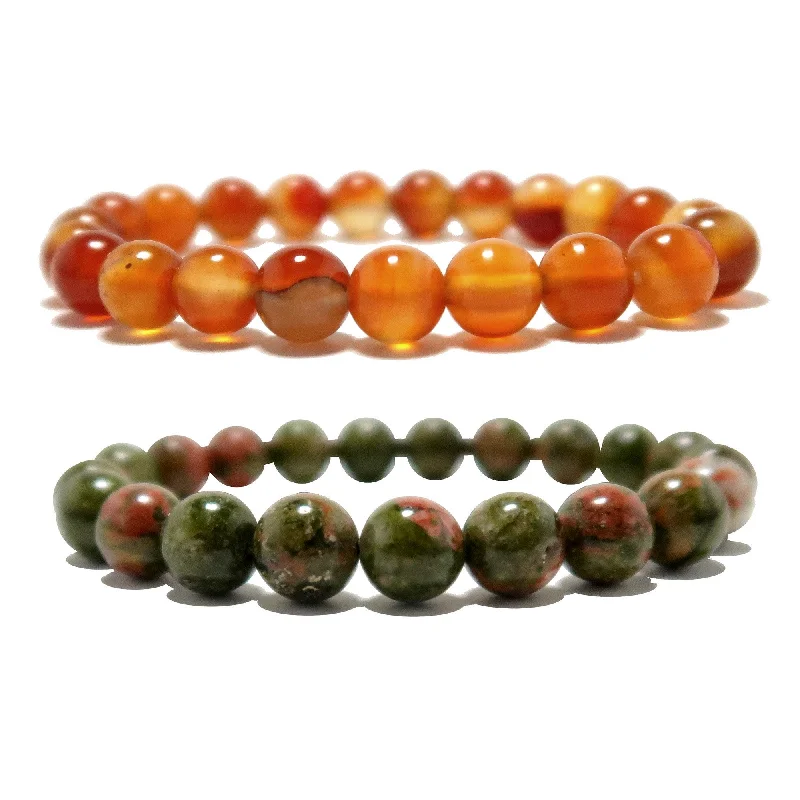 Bracelets with faceted aquamarine for sea glow -Creativity Bracelet Set Carnelian Unakite Stones