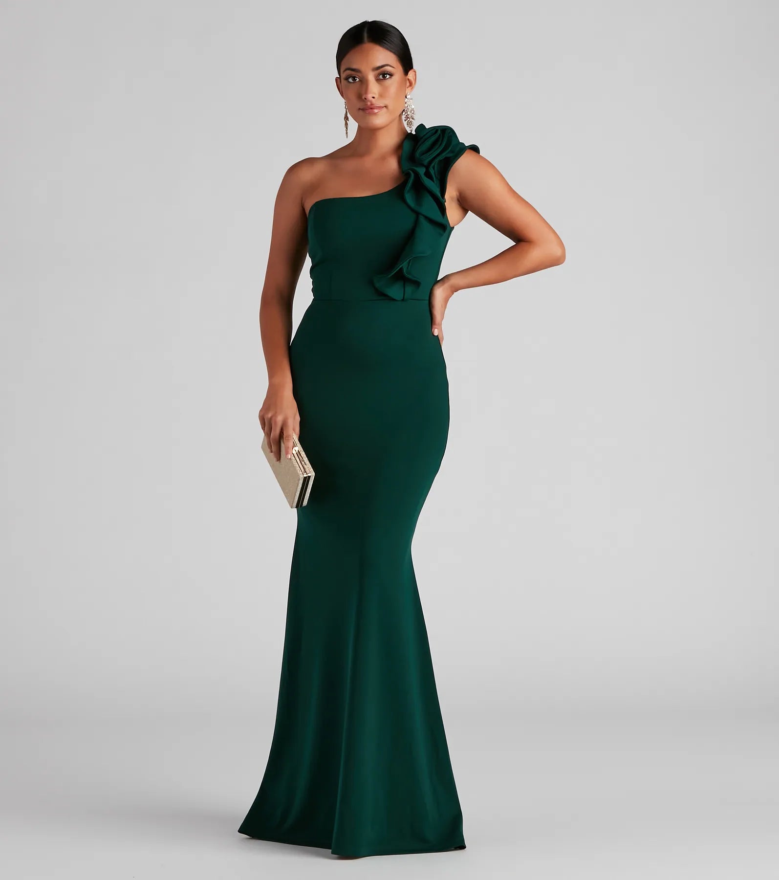 Solid Color Dresses for Simple -Diana Formal One-Shoulder Ruffle Dress