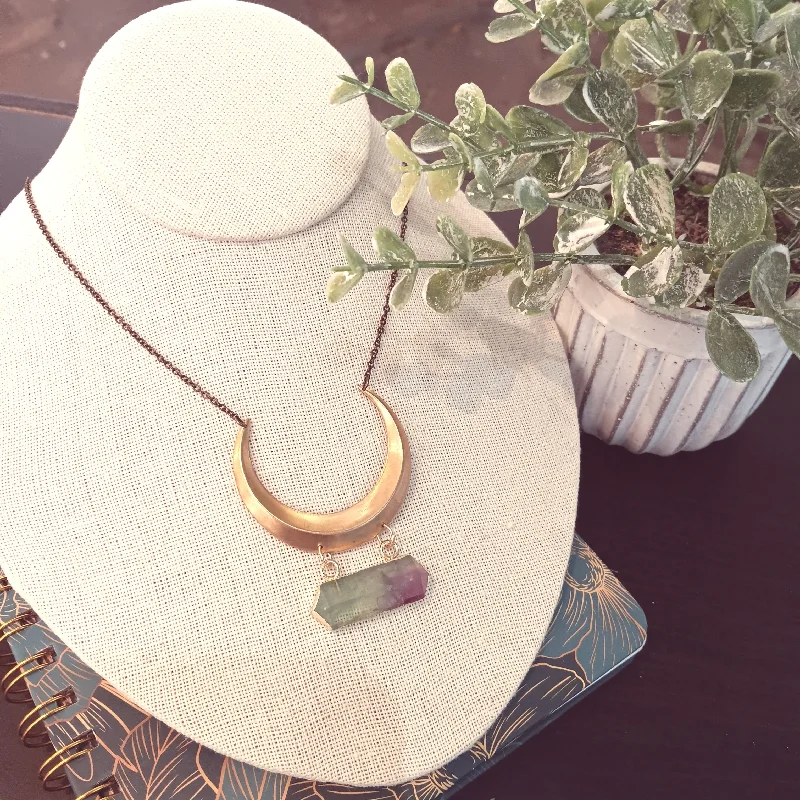 Unique necklaces and pendants with custom birthstone arrangements for personalization-Crescent Necklace | Fluorite