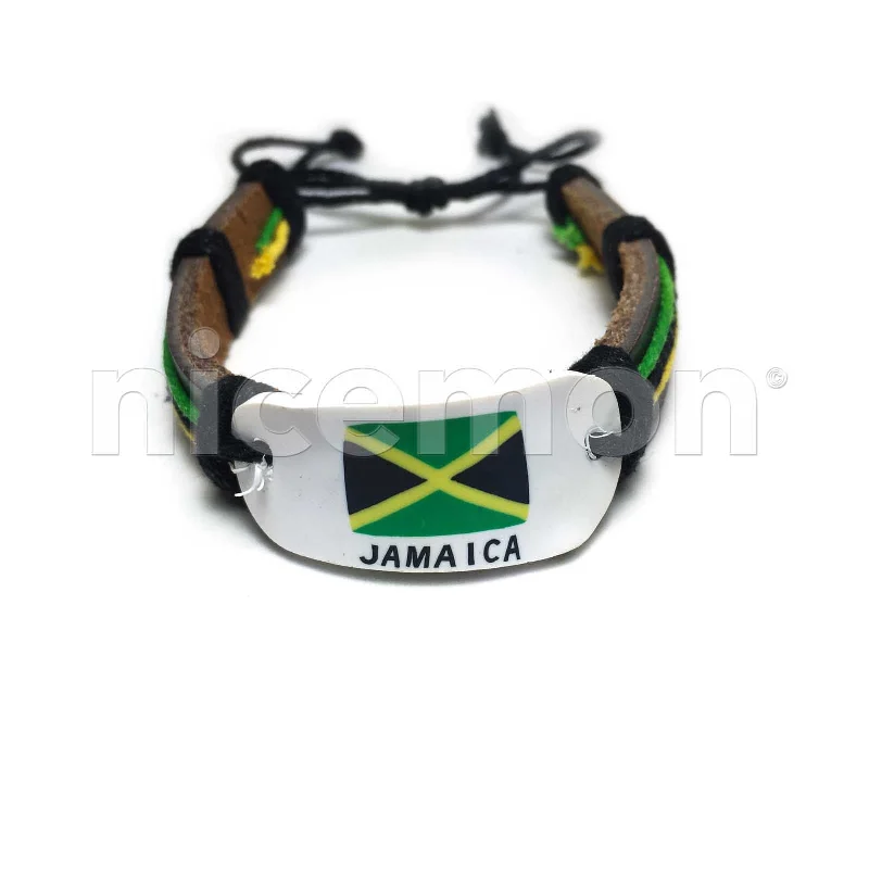 Leather bracelets with adjustable clasp for comfort -Rasta Stripe Leather Band Bracelet Wrist Bracelet Hippie Reggae Marley 1Sz Fit