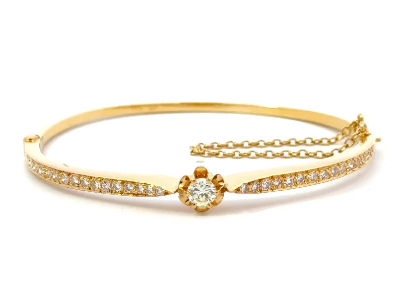 Bracelets with floral motifs for romantic touch -Diamond Flower Hinged Bangle Bracelet 14k Yellow Gold