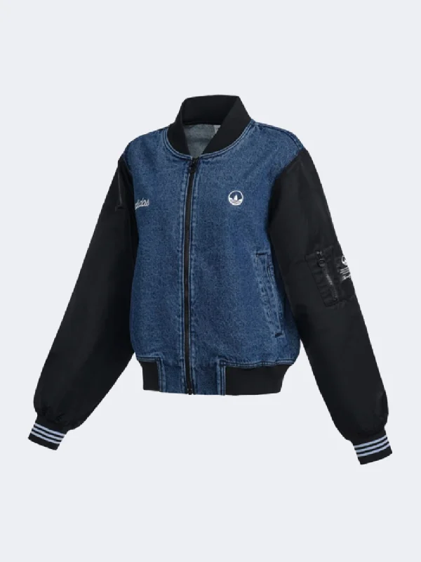 Breathable Jackets for Comfort -Adidas Collegiate Denim Women Original Jacket Black/Blue