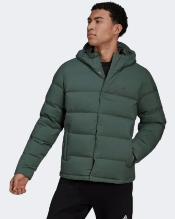 Father's Day Jackets for Present -Adidas Helionic Hooded Down Men Outdoor Jacket Green Oxide Hg8749