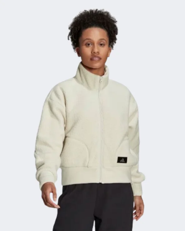 Printed Jackets with Patterns -Adidas Holidayz Sherpa Women Sportswear Jacket Off White Hc8820