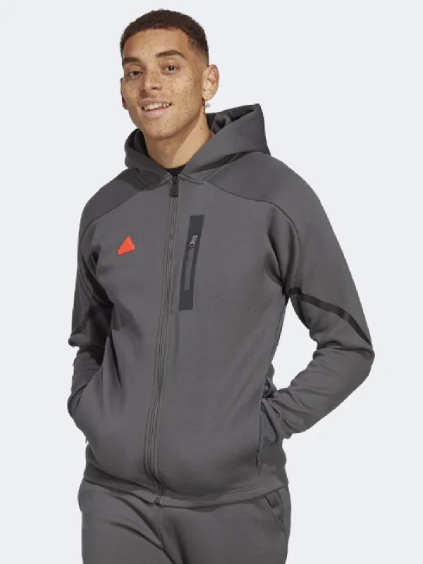 Black Jackets for Versatile -Adidas Hooded Men Sportswear Jacket Grey