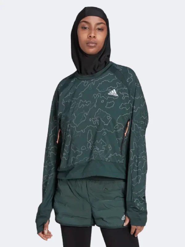 Bomber Jackets for Trendy Style -Adidas X-City Crewneck Women Running Jacket Dark Green