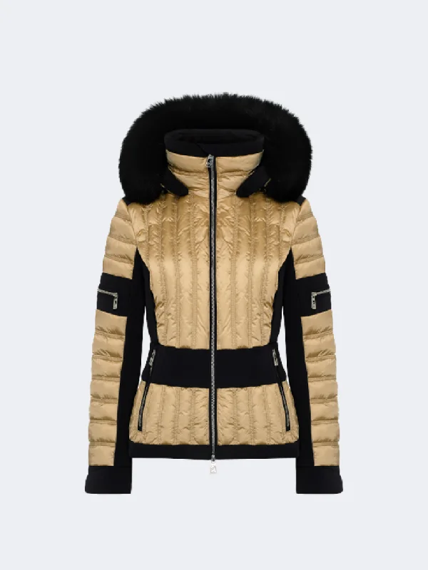 Raincoat Jackets for Rainy Weather -Toni Sailer Bella Splendid Women Skiing Jacket Golden Beige