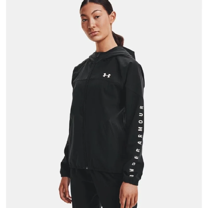 Blazer Jackets for Formal Occasions -Under Armour Woven Branded Full Zip Women Training Jacket Black/White