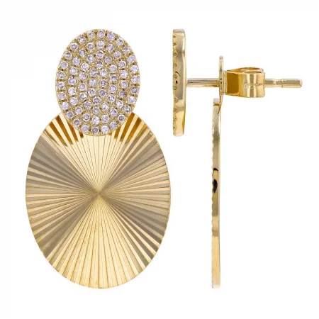 High-End Jackets for Exclusivity -14K Yellow Post Diamonds Earrings with Gold Fluted Jackets