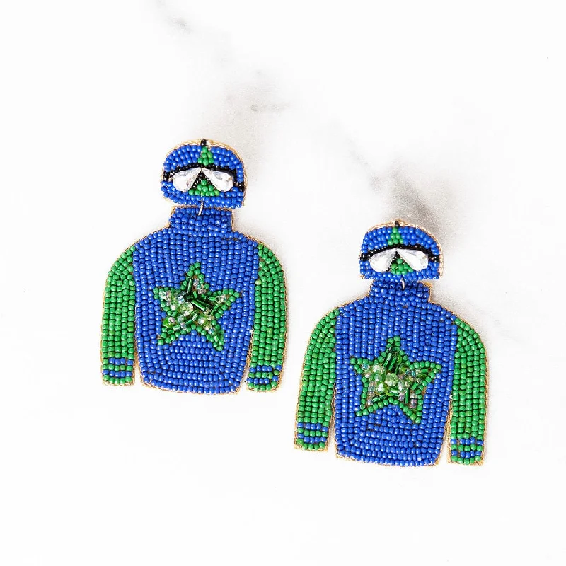 Studded Jackets for Statement -Blue and Green Jockey Jacket Earrings