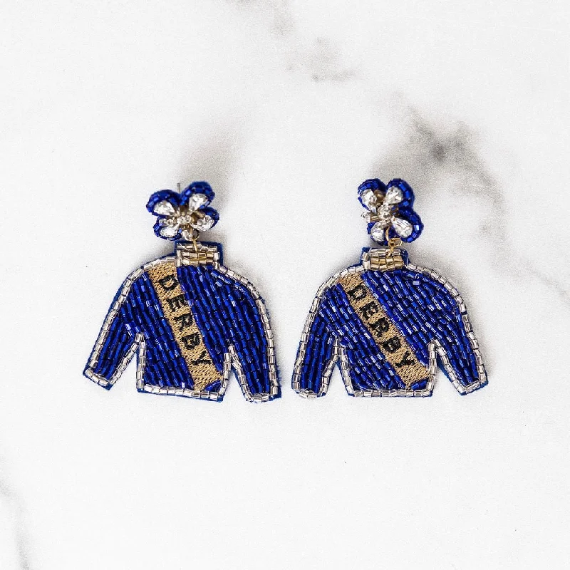 Custom Jackets for Personalized -Blue Derby Jacket Earrings